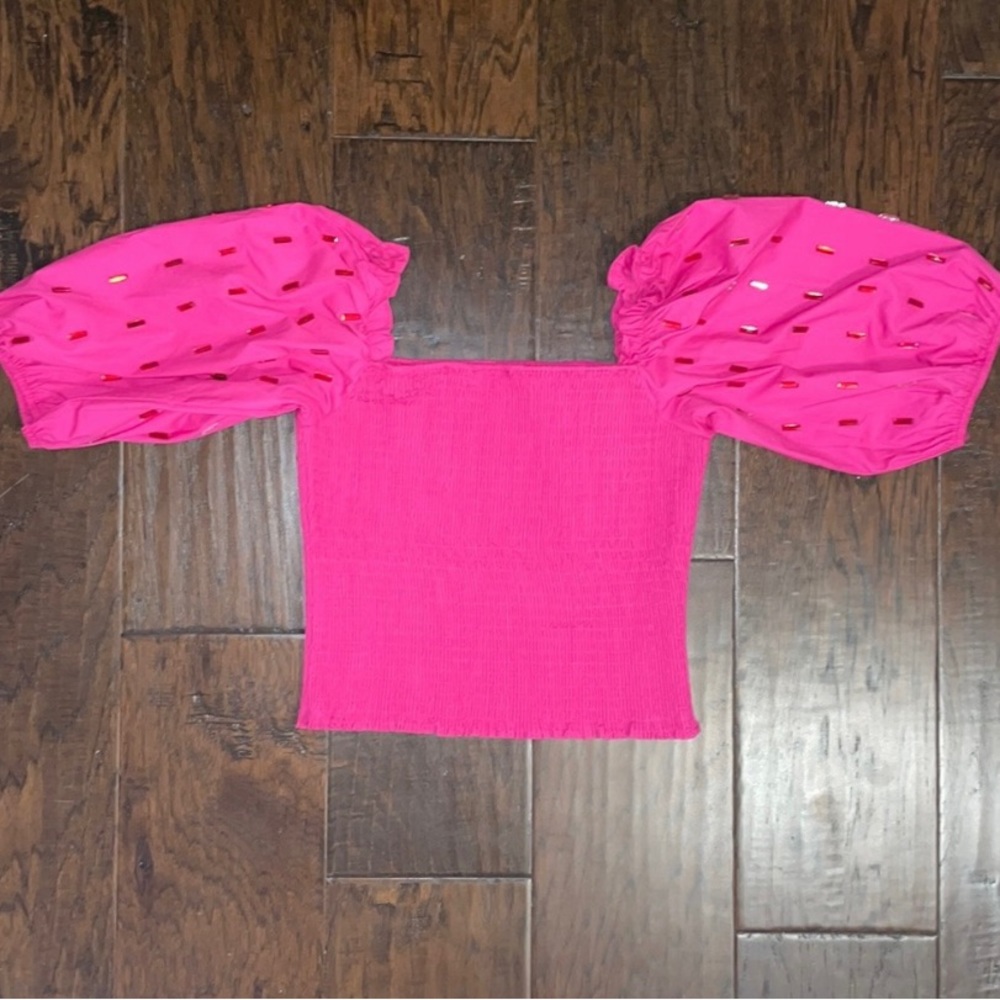 Queen of Sparkles — Hot Pink Cotton Rhinestone Smocked Top — Medium— - Picture 1 of 3